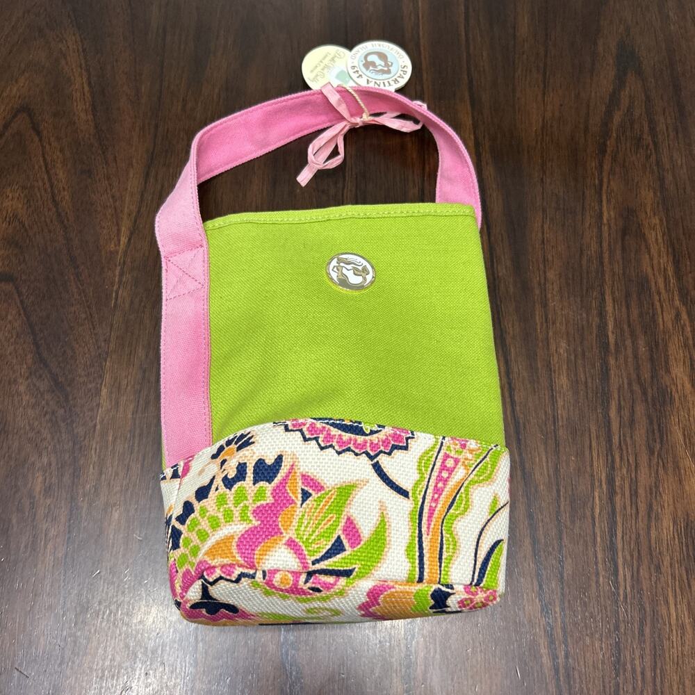Spartina 449 Double Wine Bottle Caddy Bag Vibrant Green Pink Floral